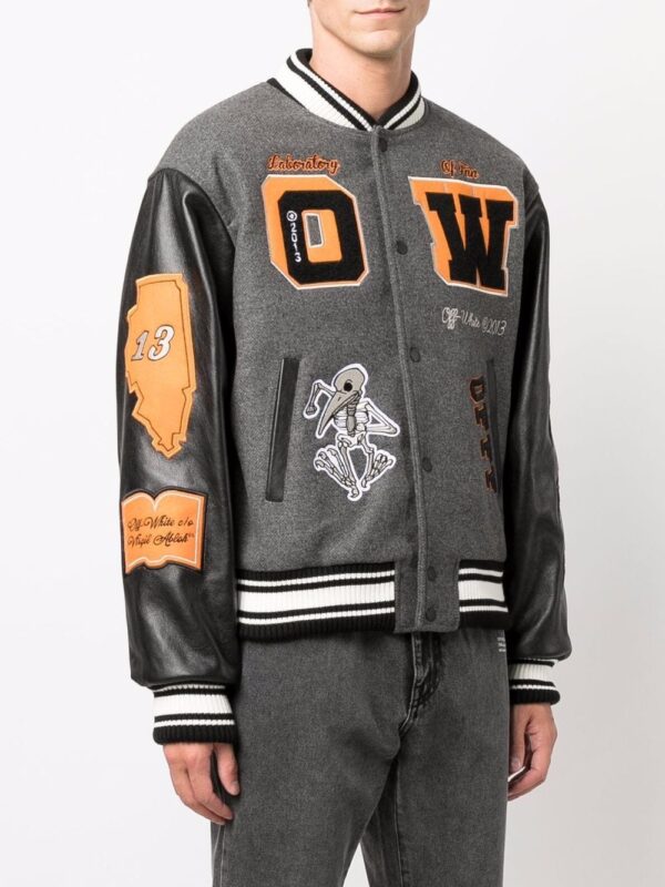 Off-White Leather Varsity Jacket ‘Medium Grey/Multicolor’