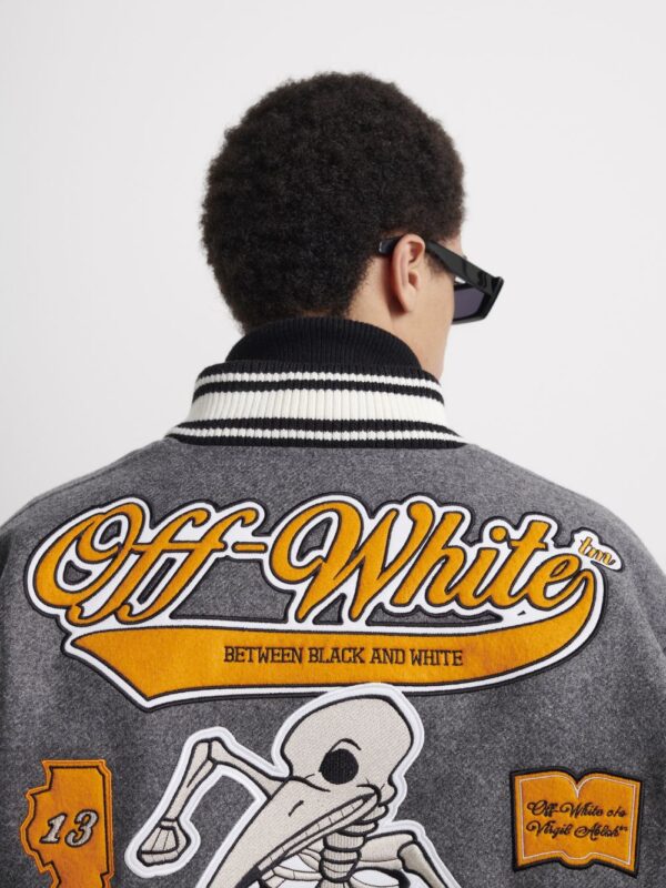 Off-White Leather Varsity Jacket ‘Medium Grey/Multicolor’