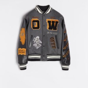 Off-White Leather Varsity Jacket ‘Medium Grey/Multicolor’